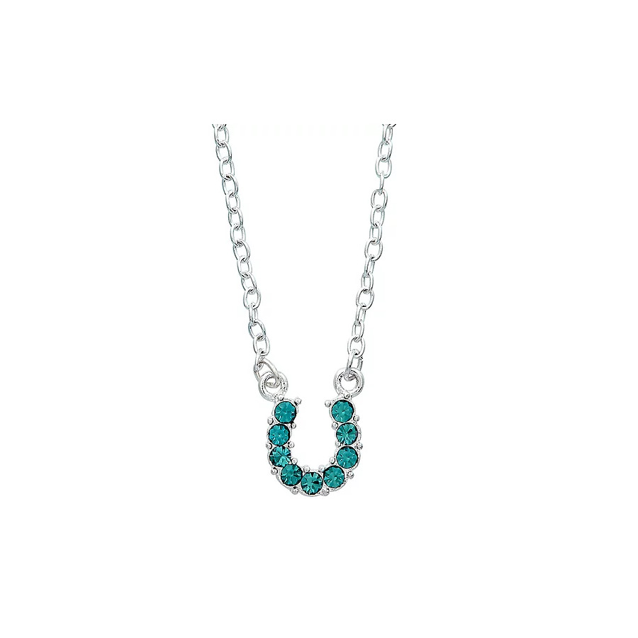 Necklace - Aqua Colour Rhinestone Horseshoe -  Gift Boxed - [JN898AQ]