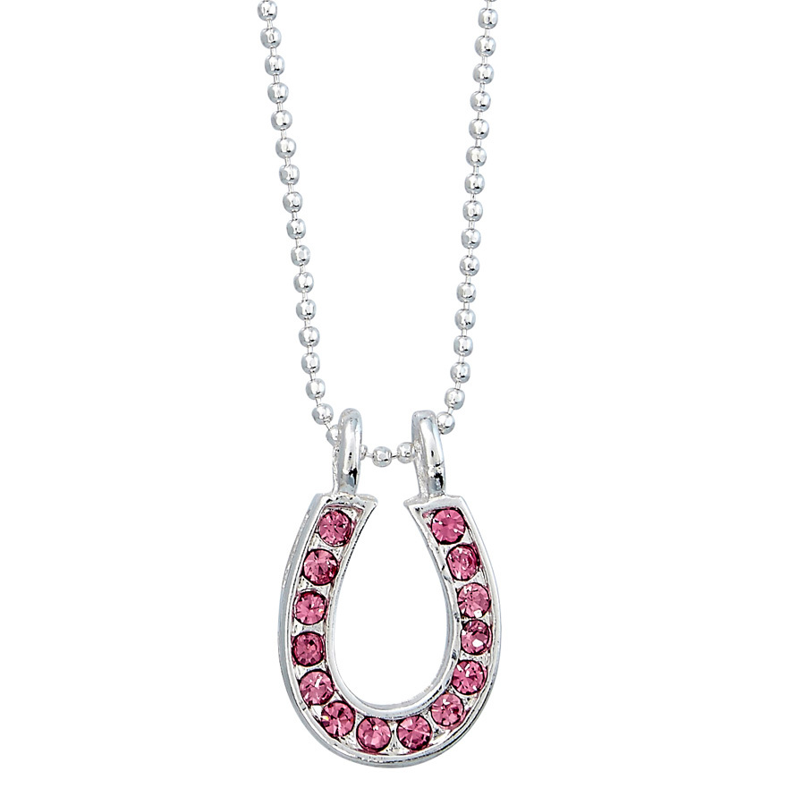 Necklace - Pink Rhinestone Horseshoe -  Gift Boxed - JN898PK