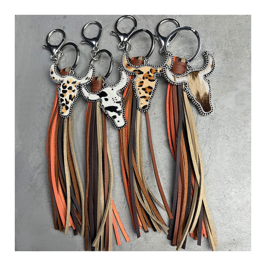 Key Ring - Leather - Steer Design Steer Head -  [Code KC101]
