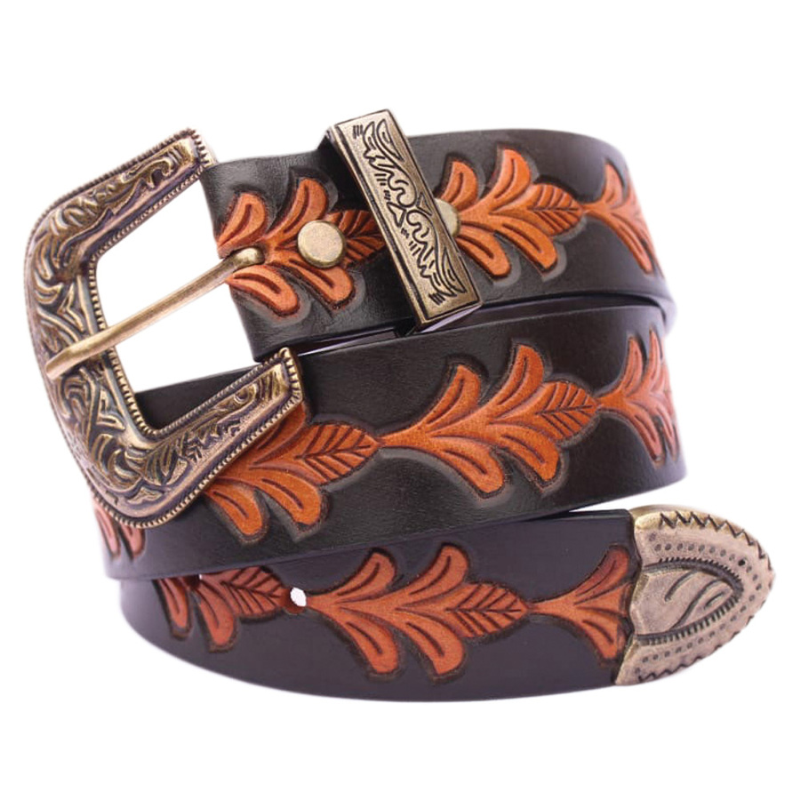 Belt - Western - Ladies Floral Hand Tooled Leather - [Code LB125]