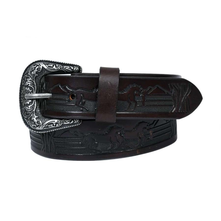Belt - Western - Leather - Taupe - Running Horses Embossed - [LB332]