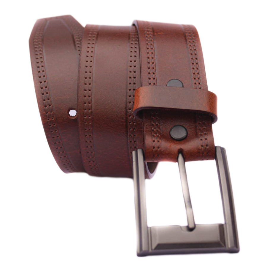 Belt - Leather - Brown - Pin Lace Design - [LB-52]