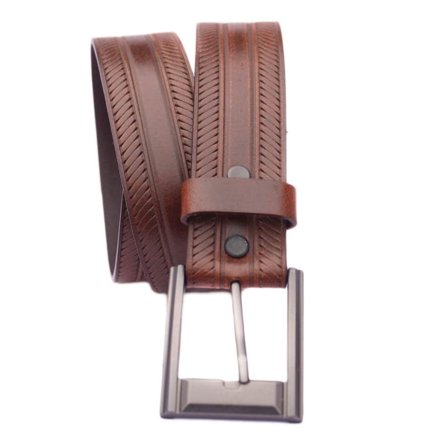 Belt - Western - Leather - Brown - Lace Embossed Design  - [Code LB56]