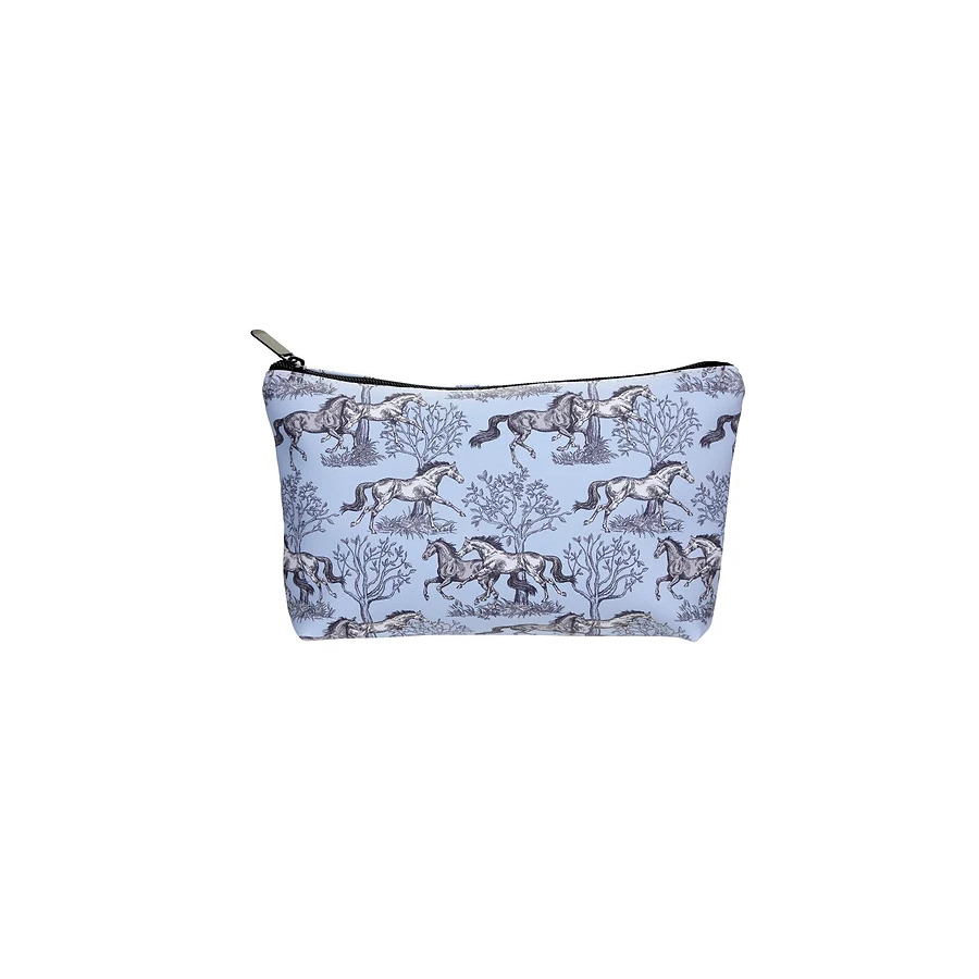 Cosmetic Pouch - "Lila" Blue Toile Horse Print - [LC453]
