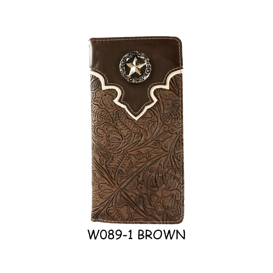 Wallet - Montana West - Faux Leather - Brown Embossed/Distressed Black Top - [MW089BR]