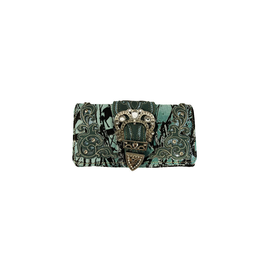 Ladies Purse - Western Themed - Teal Green Camo Faux Leather - [MW110TL]
