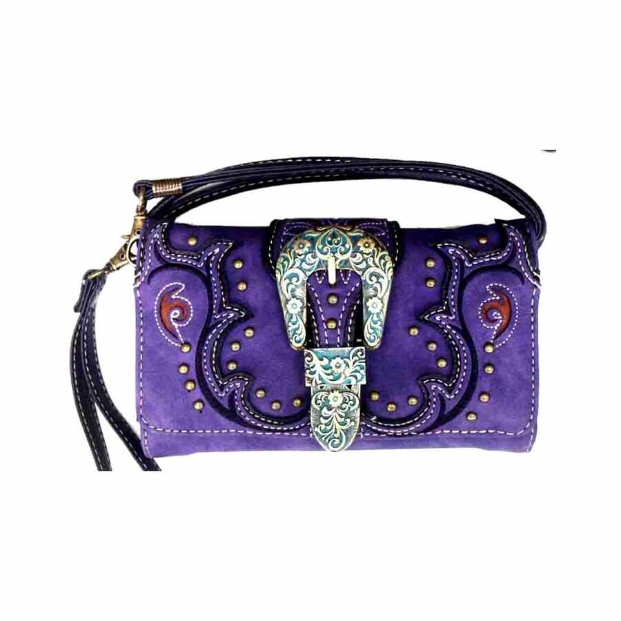 Ladies Purse - Western Themed - Purple Faux Leather - [MW118PU]