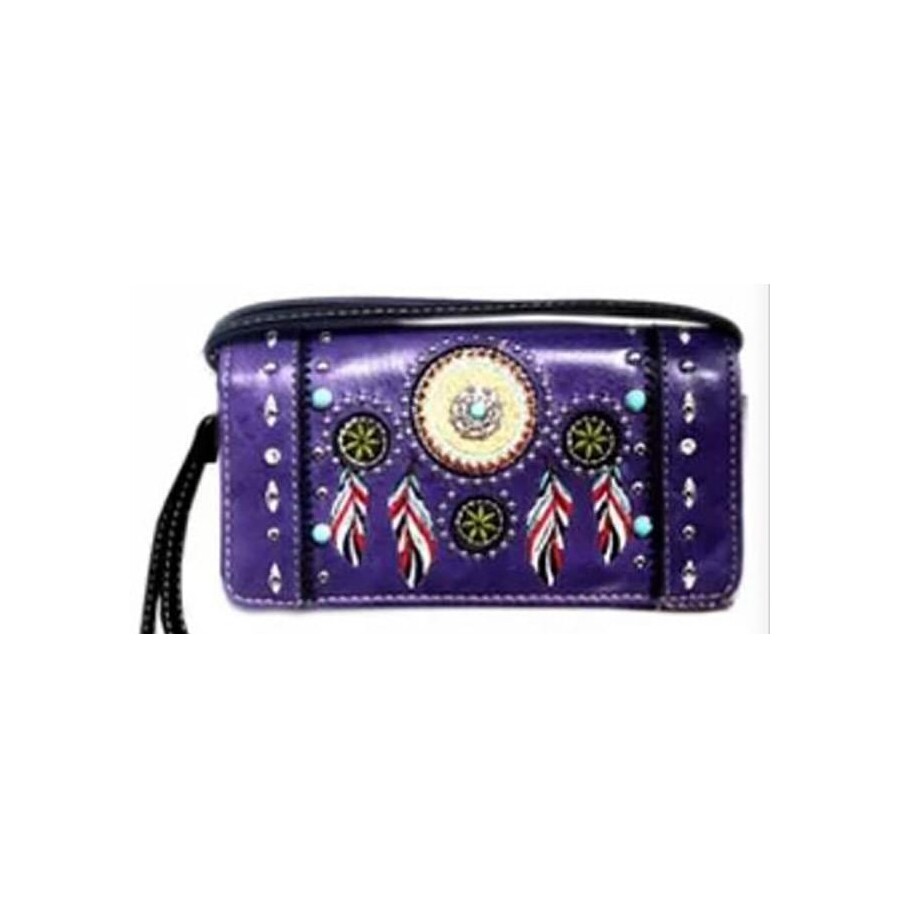 Ladies Purse - Western Themed - Purple Feathers Faux Leather - [MW148PU]