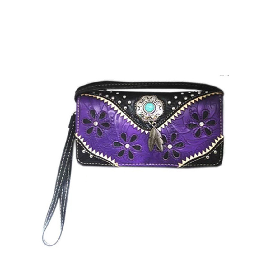 Ladies Purse - Western Themed - Purple Faux Leather - [MW158PU]