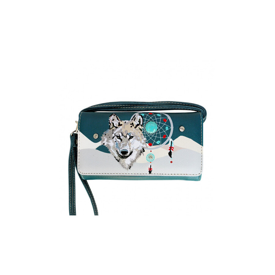 Ladies Purse - Wolf Embroidered - Teal Faux Leather - [MW220TL]