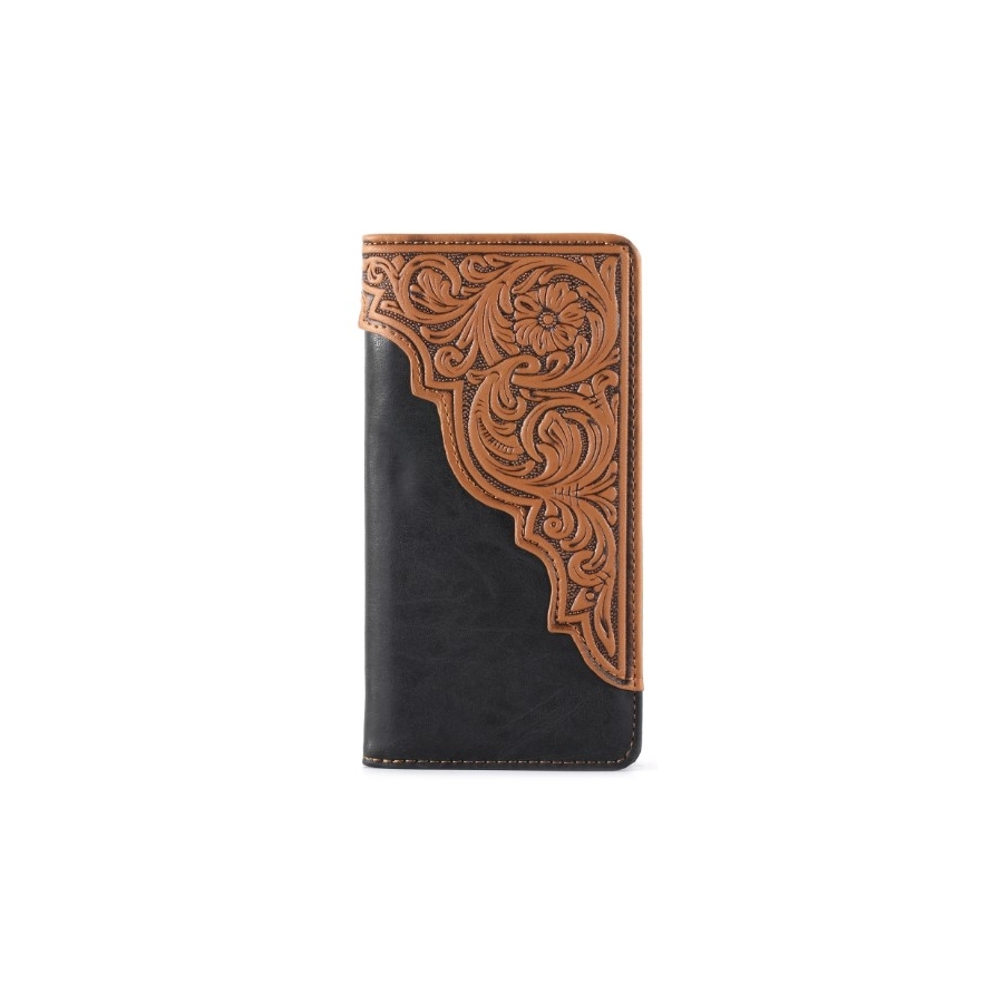 Wallet - Montana West - Faux Leather - Brown Embossed/Black Suede Body - [MW612BK]