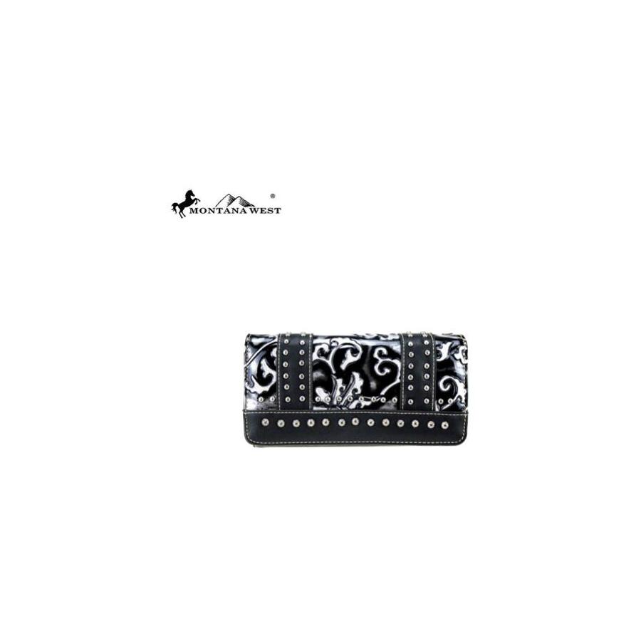 Ladies Purse - Western Themed - Black/White Faux Leather - [MW824BK]