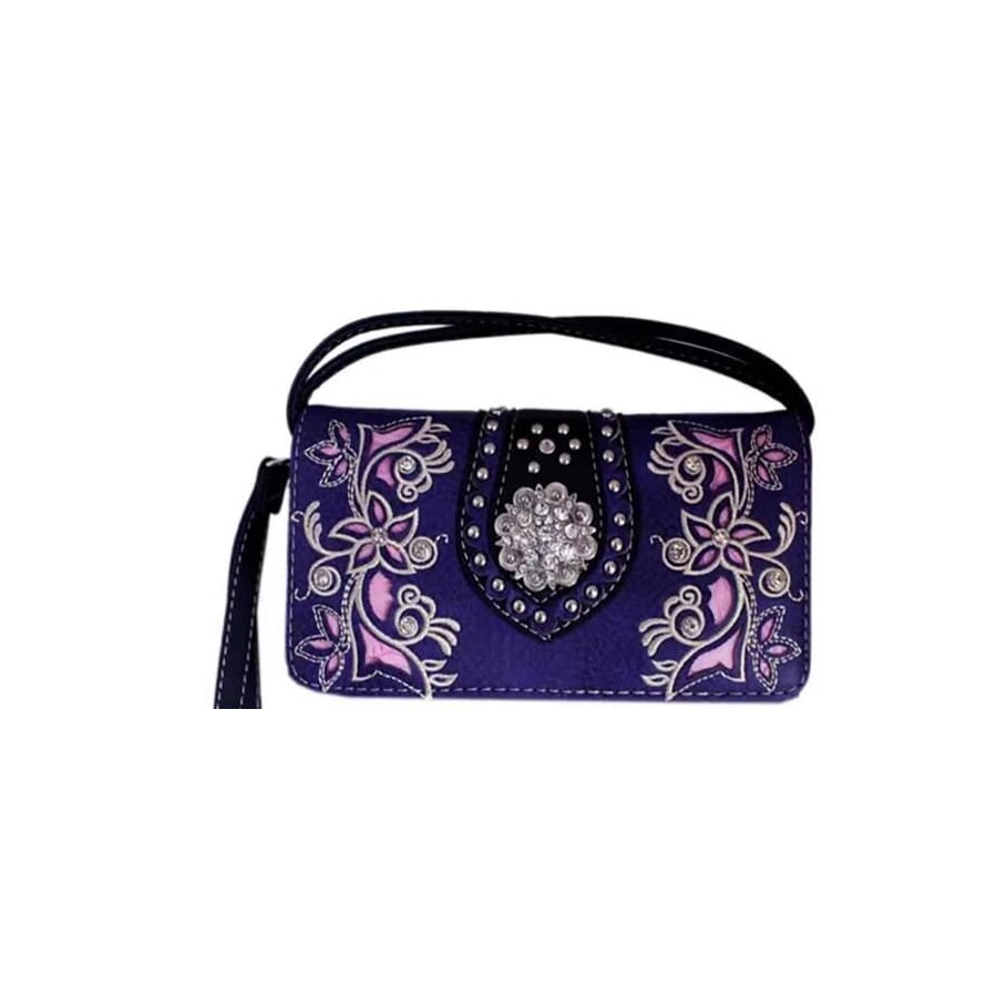 Ladies Purse -  Purple Floral Lace - Faux Leather - [MW84PU]