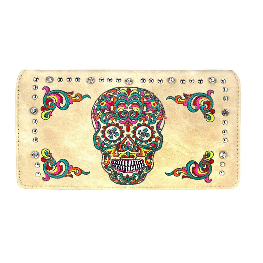 Ladies Wallet - Sugar Skull Themed - White Faux Leather - [MW941WH]