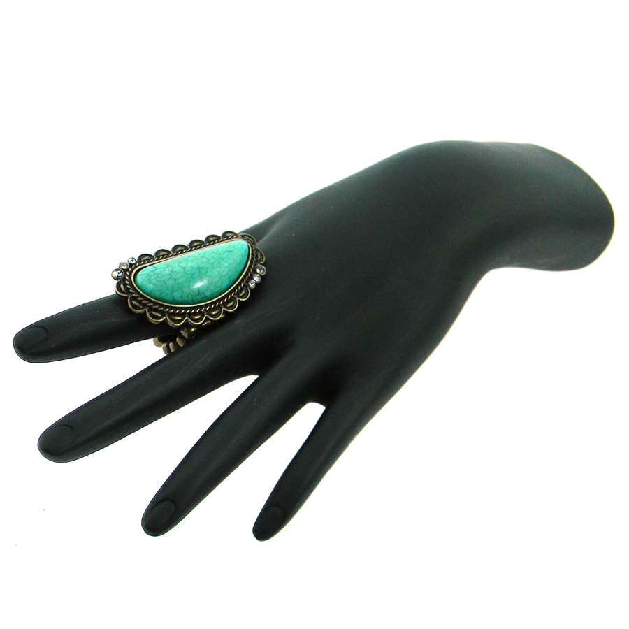  Moon Style Turquoise Beads Stretch Ring - RGZ160925-01