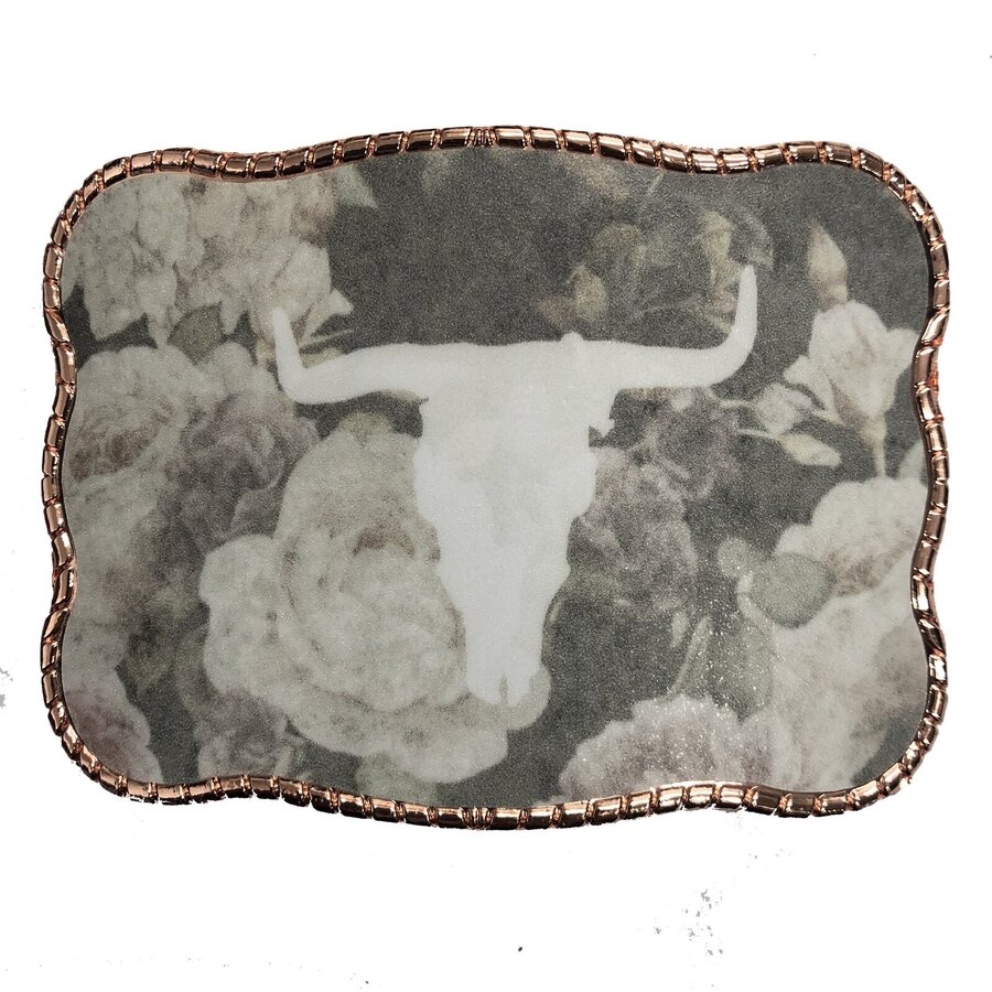 White Steer Head on Floral Background - 12